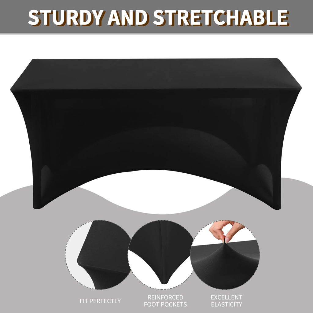 6 Pack 8FT Black Tablecloth Rectangle Spandex Fitted Table Cover
