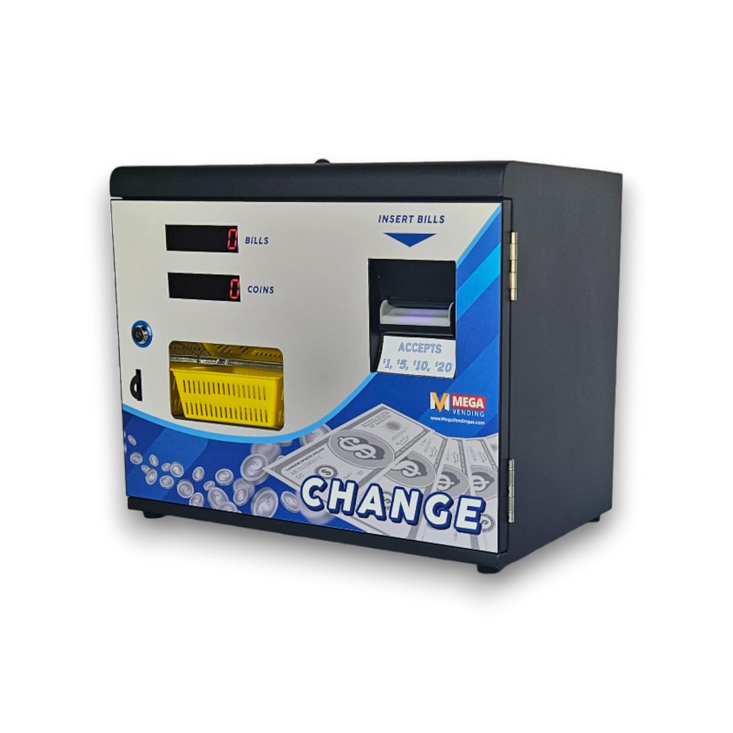 Dollar Bill Changer Machine – Front Door Bill to Coin Change Machine Black, Slots, Arcades, Laundry Stores Accepts