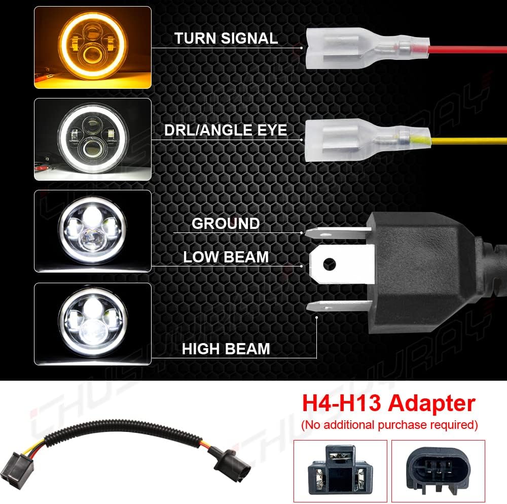 CHUSYYRAY 7'' Round Compatible with Yamaha XSR900 V Star 1100 650 Road Star LED Motorcycle Headlight Assembly for Off Road, High Low Beam DRL Turn Signal, DOT Approved, 55W 6000K White, 1PCS