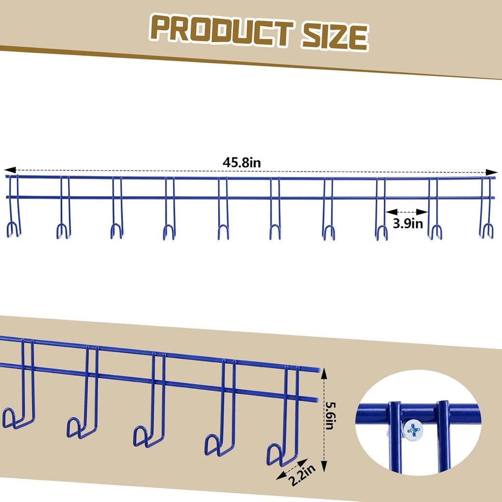 2 Pack 10 Hook Bridle Rack, Metal Tack Room Wall Organizer, Blue