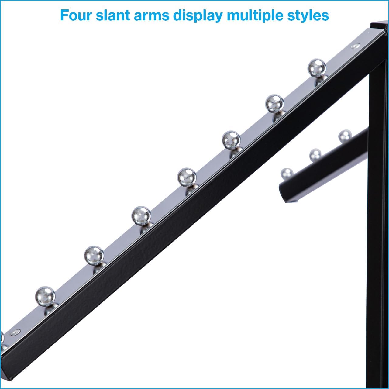 Black 4 Way Adjustable Clothing Rack with Slanted Arms - Retail Clothing Rack Display - Adjustable Height Arms from