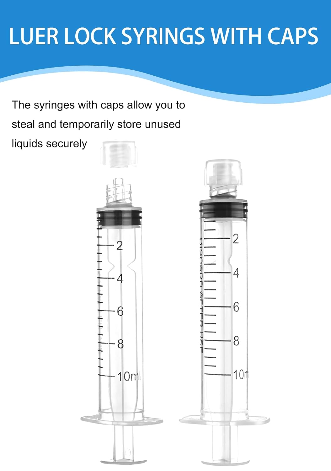 Luer Lock Syringe 10ml - Sterile Disposable Syringes 10 Pack | Without Needles Individual Sealed Packaging