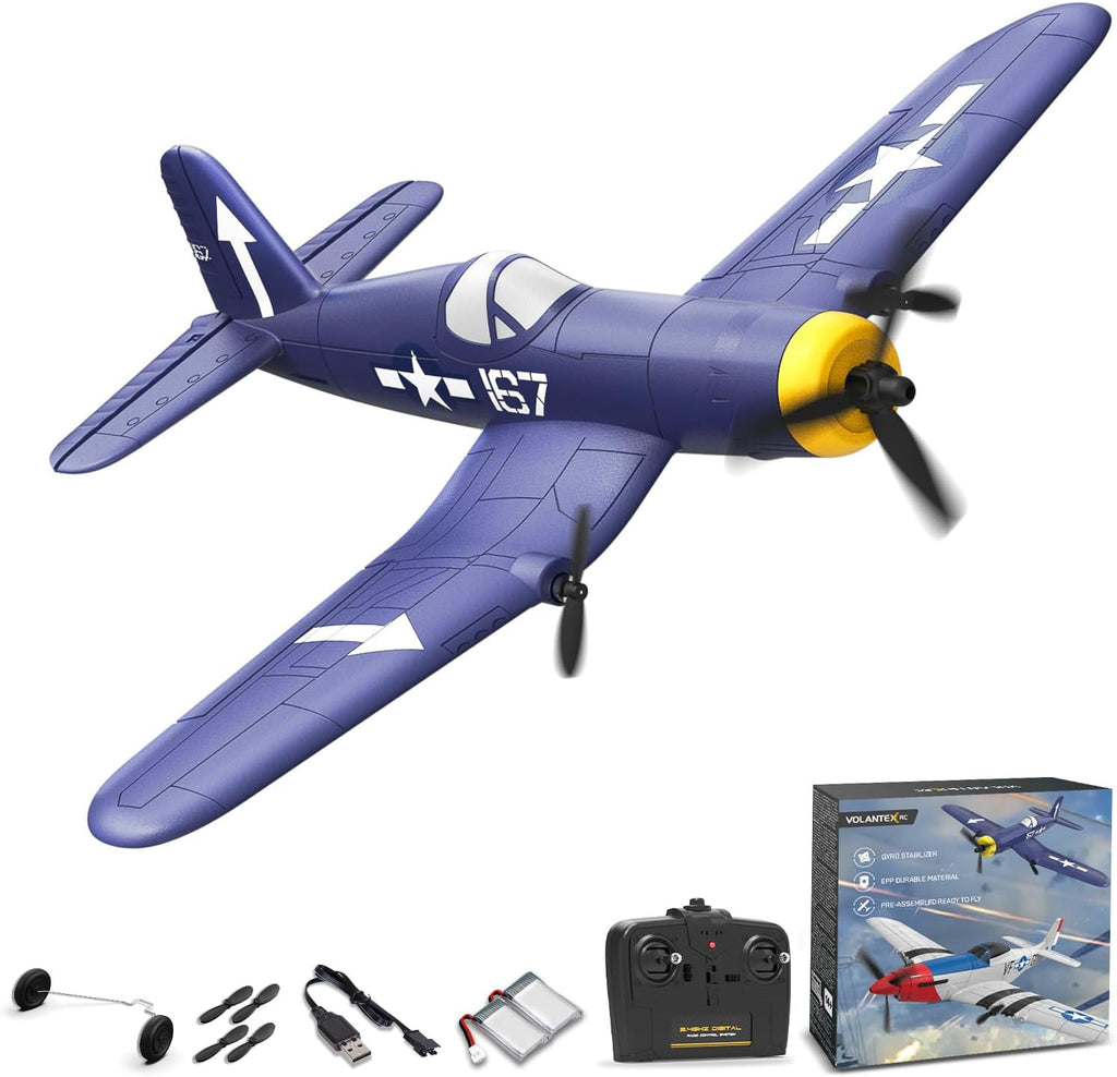 RC Plane, 3 Channel Remote Control Plane for Beginners & Adults | F4U Corsair Fighter RTF, 2.4GHz, 6-Axis Gyro