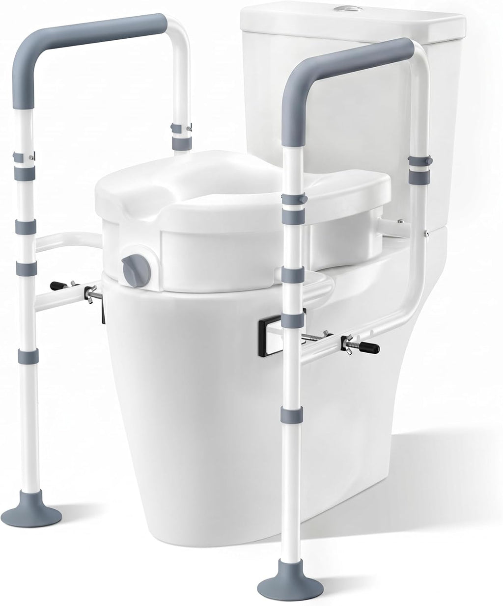 Raised Toilet Seat with Handles, Elevated Toilet Seat Risers for Seniors with Adjustable Padded Arms, Toilet Seat