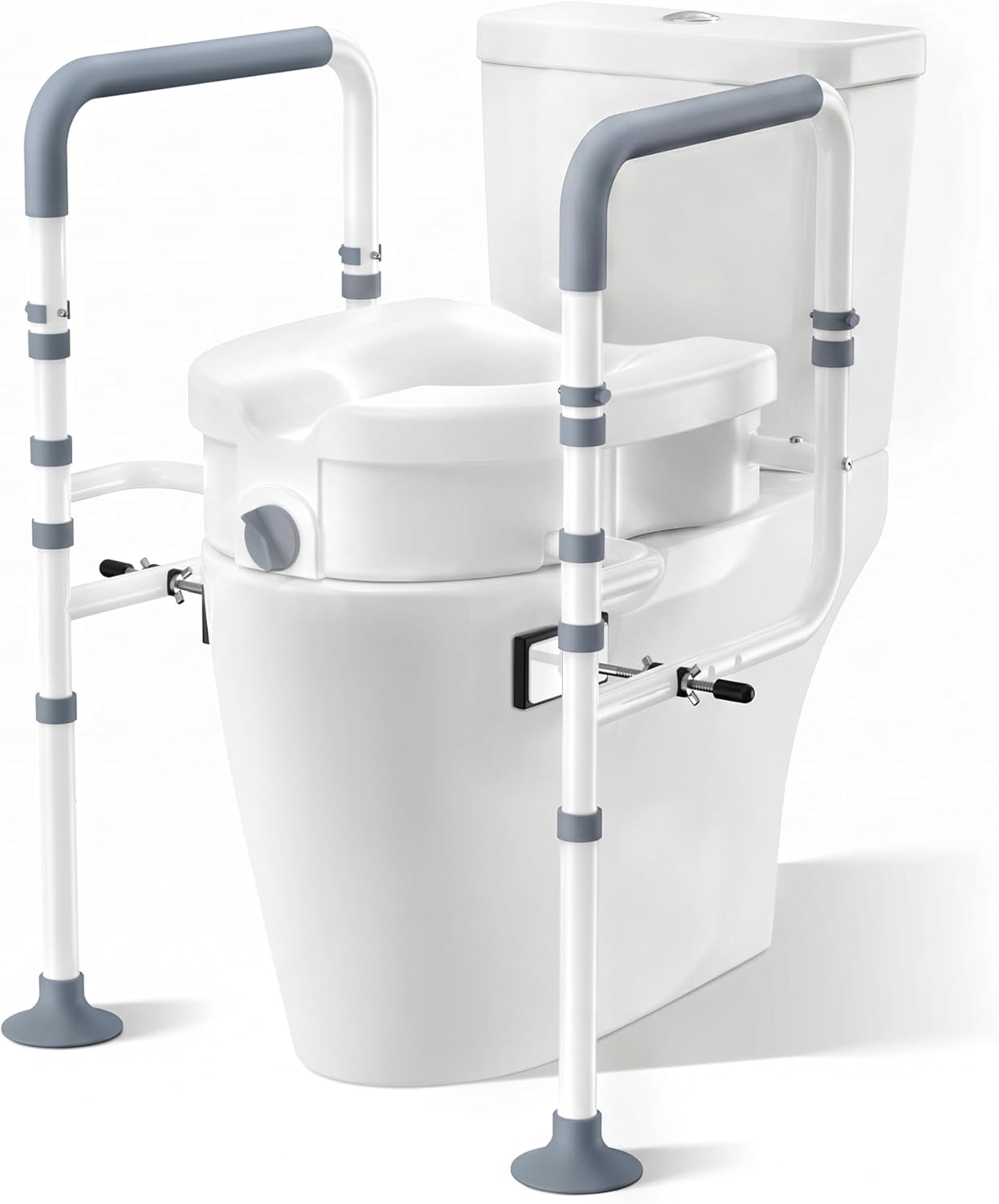 Raised Toilet Seat with Handles, Elevated Toilet Seat Risers for Seniors with Adjustable Padded Arms, Toilet Seat