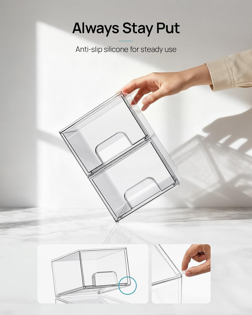 4 Pack Small Clear Stackable Storage Drawers,Acrylic Bathroom Makeup Organizer,Plastic Storage Bins For Vanity