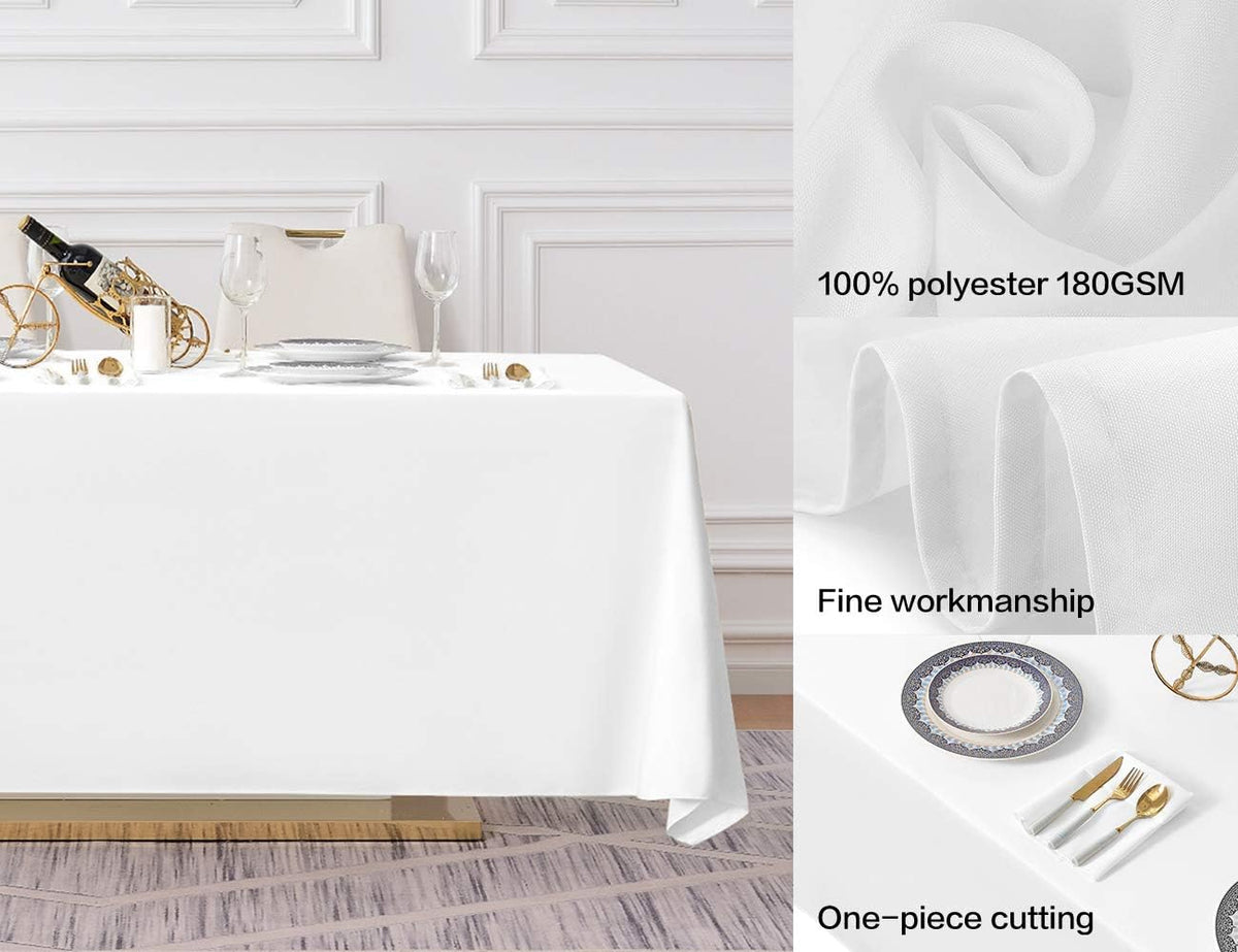 90x132 Inch White Tablecloth for 6-8 Foot Rectangle Tables