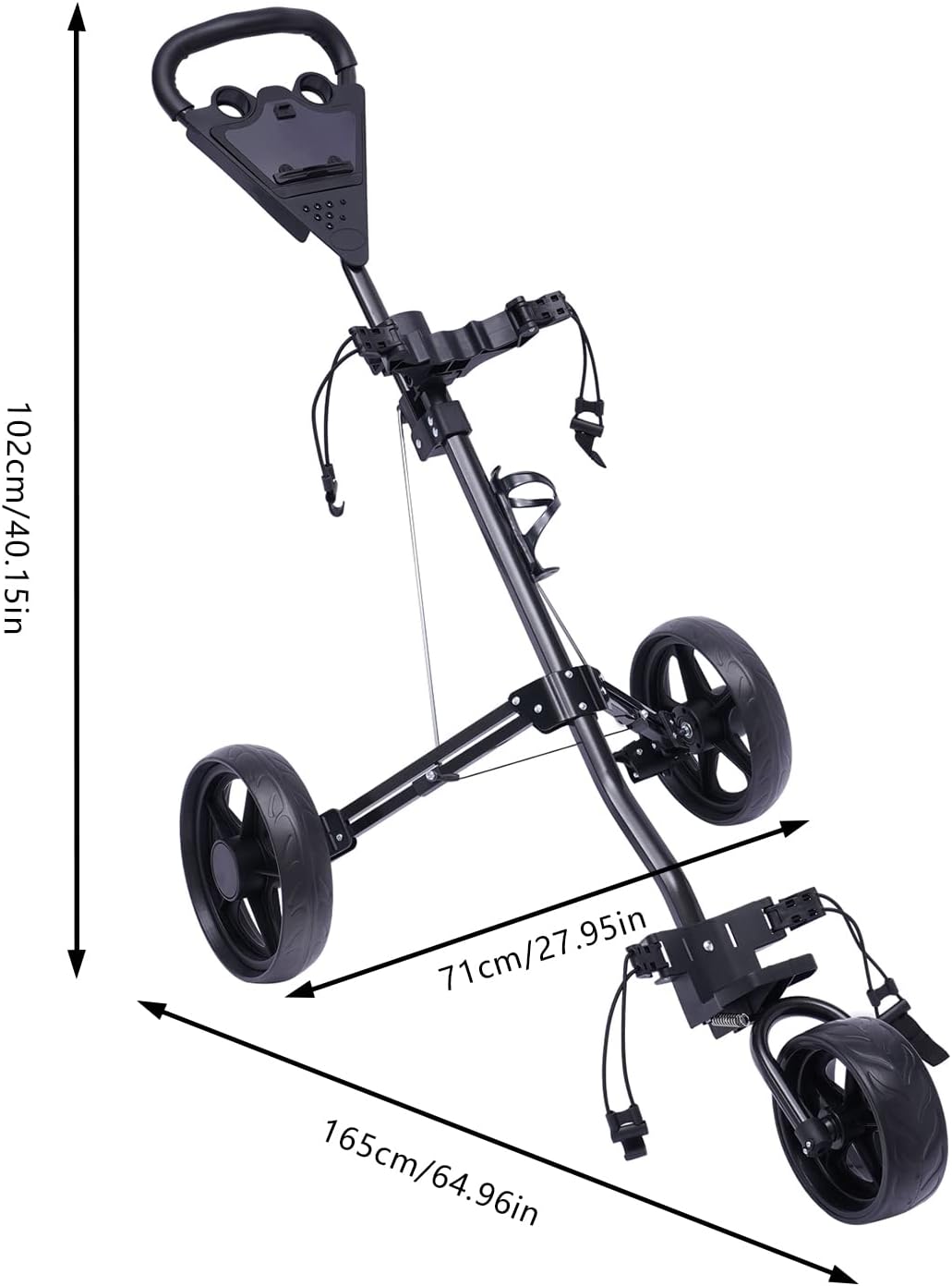 3 Wheel Foldable Golf Push Cart, Collapsible Golf Bag Cart with 44 lbs Capacity & Aluminum Alloy, Compact Golf Pull