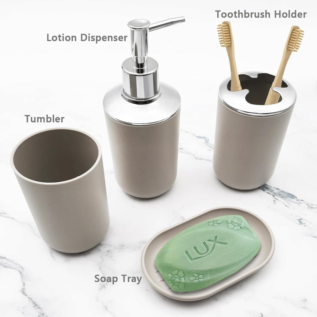 Bathroom Accessory Set, 4 pcs Shatter-Resistant Resin Bathroom Accessories Set Include Lotion Soap Dispenser