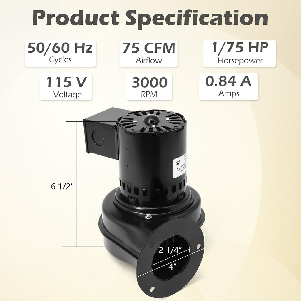 Draft Inducer Blower Motor Compatible with Dayton 1TDP3, 1TDP3A, 4C443, Fasco 50748-D500, 7021-5713, 9MRW2 Wood Furnace & Stove Centrifugal Blower Fan Replacement