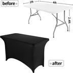 4FT Spandex Table Cover Rectangular Stretch Spandex Tablecloth (Black,4FT)