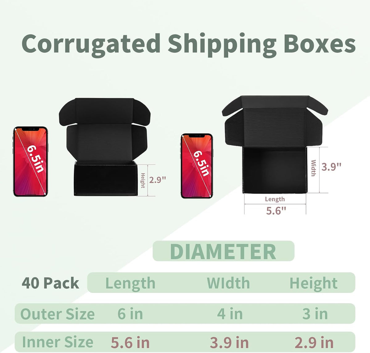 40 Pack 6x4x3 Black Shipping Boxes, Small Cardboard Mailer Boxes for Small Business Shipping Packaging