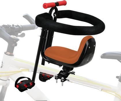 Front Mounted Child Bike Seat for Adult MTB–Interactive Toddler Bicycle Carrier with Full Guardrail,Foot Pedals &
