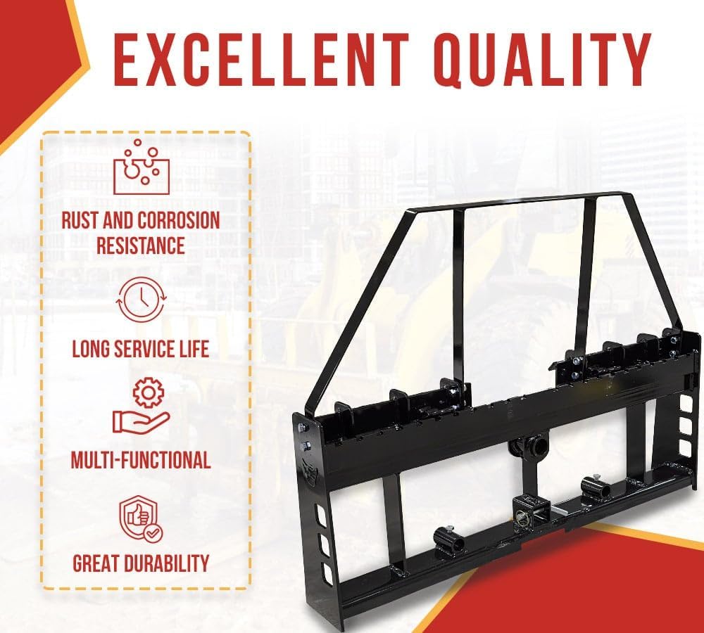 47" Skid Steer Pallet Fork Frame Quick Attachment for Loaders, Quick Tach Tractor, and 48" Forks Blades - 4,000lbs