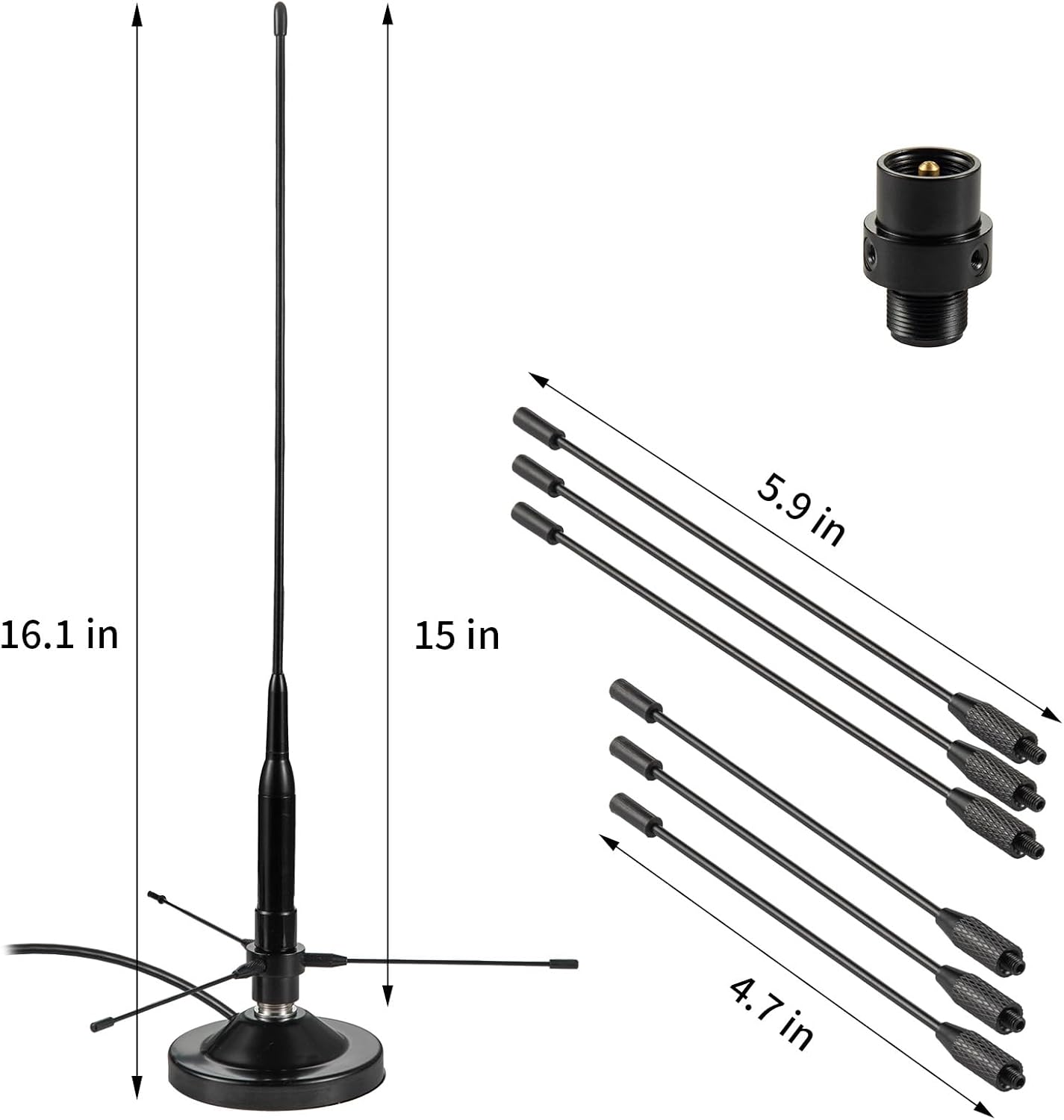 UHF VHF Dual Band 136-174MHz 400-470MHz Magnetic Base Mount Soft Whip Antenna with Ground Plane Kit, Vehicle Mobile
