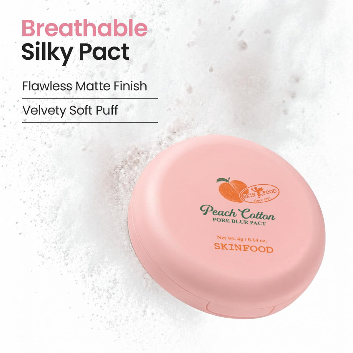 SKINFOOD Peach Cotton Pore Blur Pact - Sebum Control Pack with Silky Texture - Long Lasting Makeup Fixing - Pore