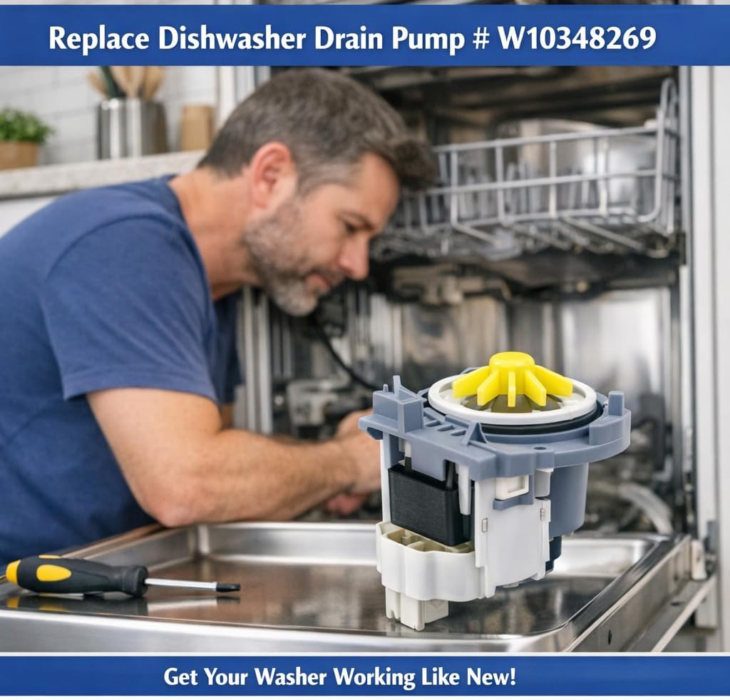 W10348269 Dishwasher Drain Pump Compatible with 66513483K902 MDBH949AWW1 WDF530PAYM7 Kitchen-Aid Kenmore Maytag Whirlpool Exact Replacement Part AP6020066 PS11753379