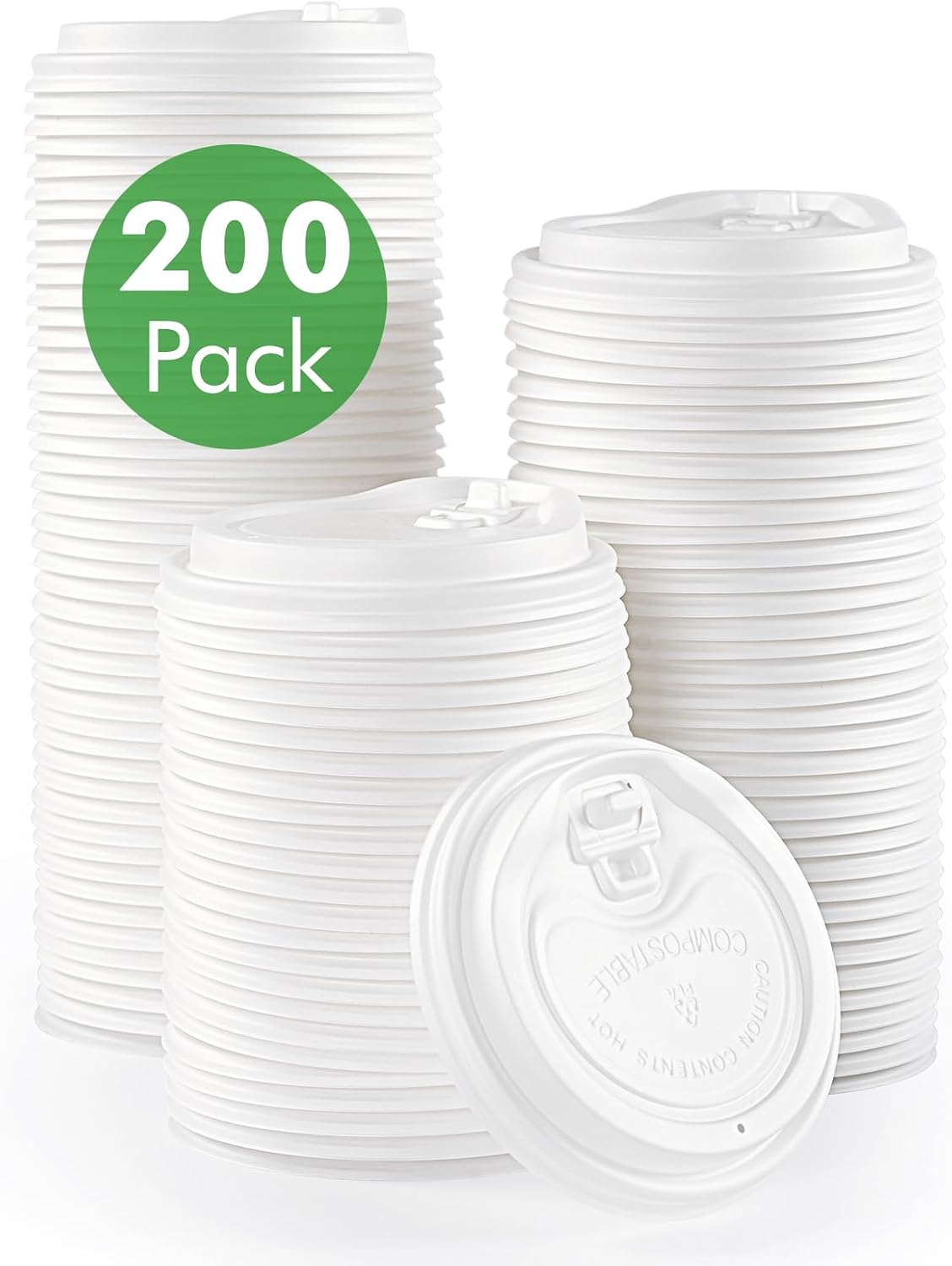 Compostable Coffee Cup Lids 200 Count, 3.54 inch CPLA Cup Lid