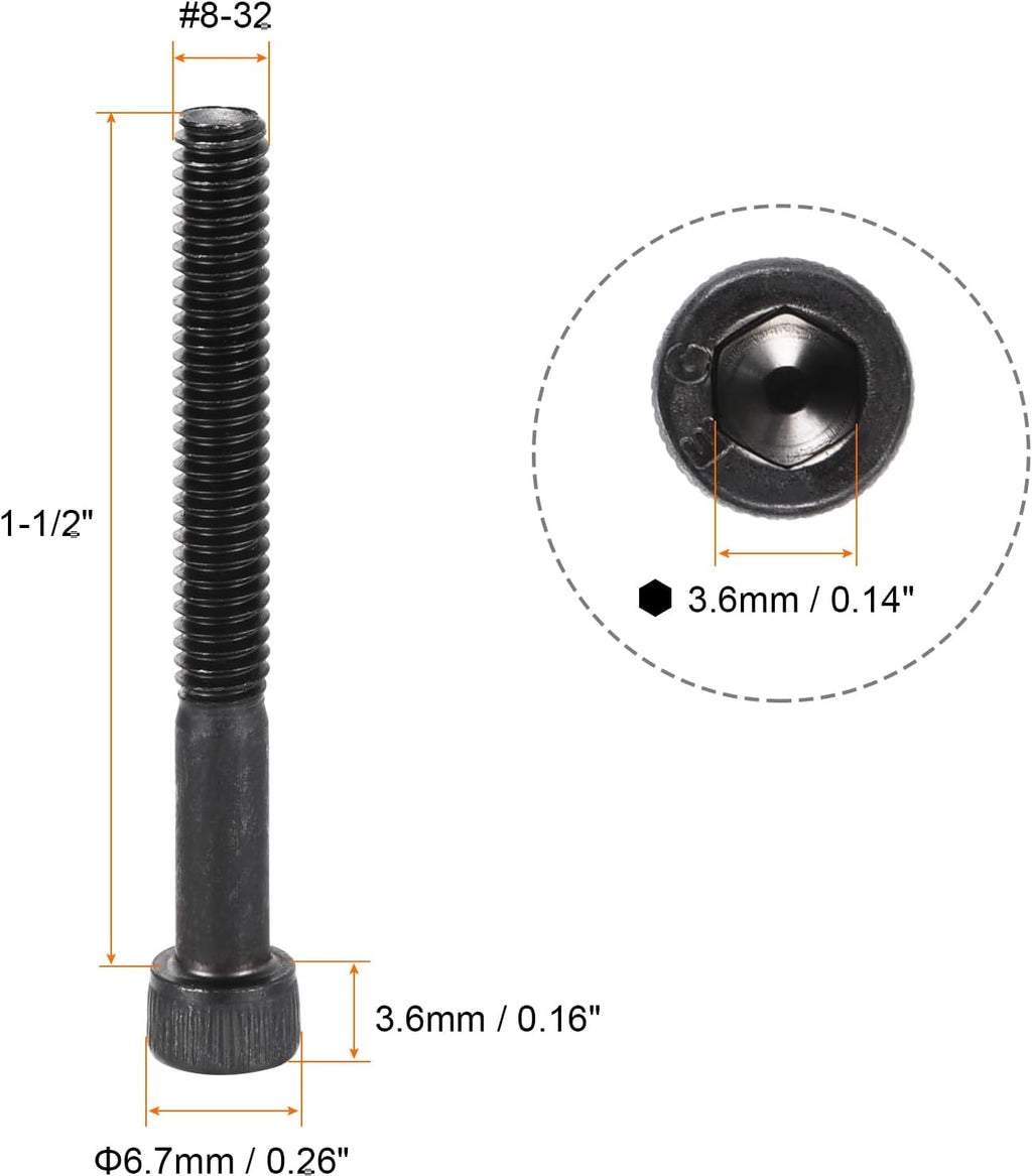 uxcell #8-32x1-1/2" Hex Socket Head Cap Screw Bolts 25pcs