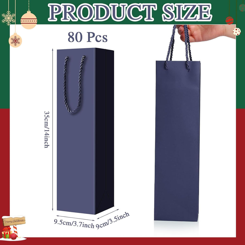 80 Pack Wine Gift Bag Bulk, 4"x3.5"x14" Wine Bag, Dark Blue