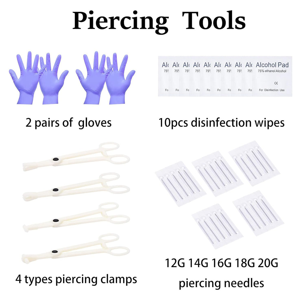 42PCS Mixed Piercing Needles Body Piercing Kit with 4 Types Disposable Piercing Clamps- Precision Tools for Ear