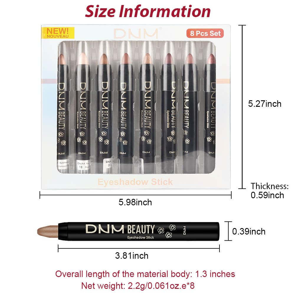 8Pcs Cream Eye Shadow Sticks Set, Matte Shimmer Eyeliner Pencil Eyeshadow Palette Makeup, Eye Highlighter Brightener