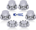33mm Chrome ABS Flat Top Hub Cover Kit Axle Cover with 33mm Thread-on Lug Nut Covers 2 Front and 4 Rear Axle Wheel