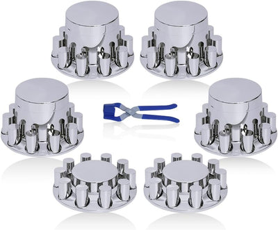 33mm Chrome ABS Flat Top Hub Cover Kit Axle Cover with 33mm Thread-on Lug Nut Covers 2 Front and 4 Rear Axle Wheel