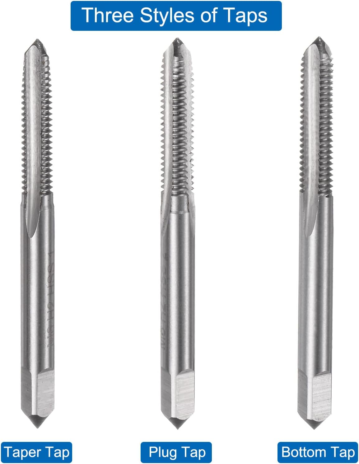 uxcell 3pcs Metric Hand Tap Set, M6 x 1 Taper/Plug/Bottom Thread Screw Taps, High Speed Steel Hand Threading Tapping Tool Kit