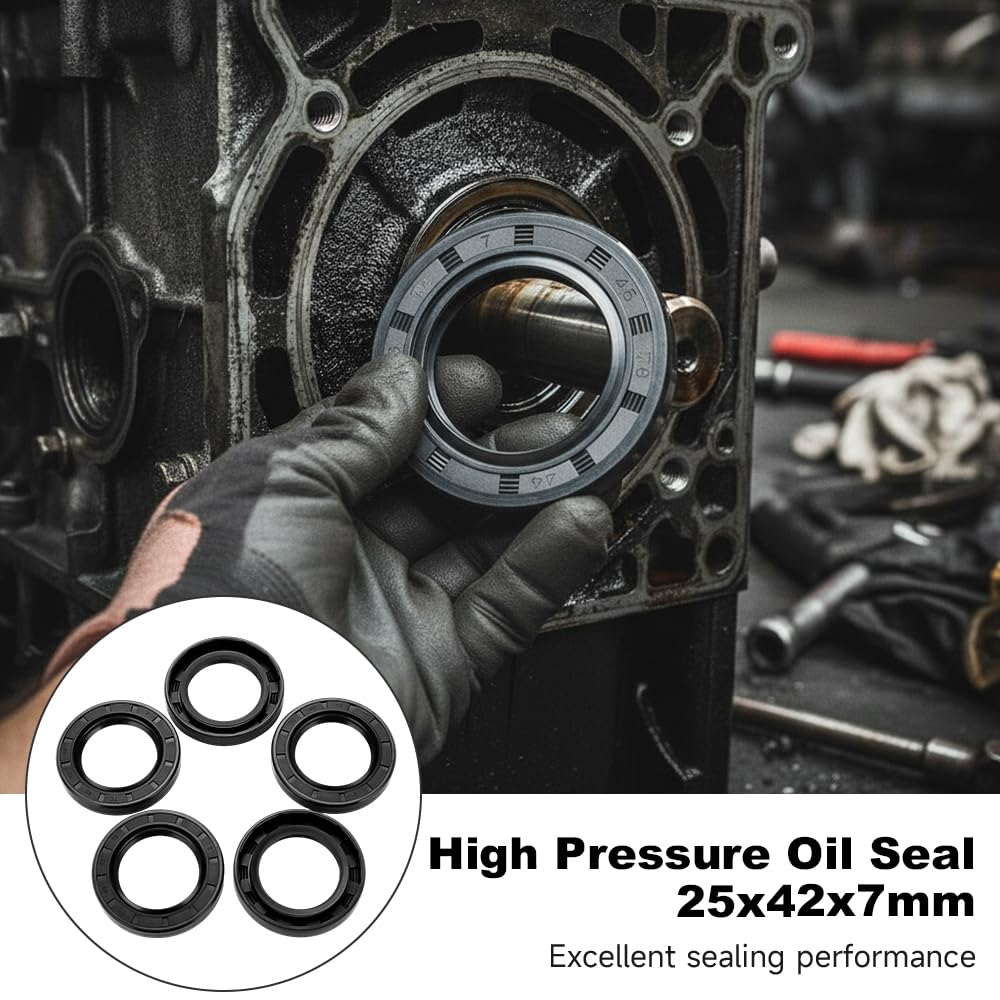 5pc TC Double Lip Rotary Shaft Oil Seals 25x42x7mm