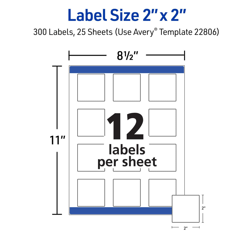Printable Square Labels, 2" x 2", Matte White, Laser & Inkjet Compatible, 300 Blank Labels per Pack, Great for
