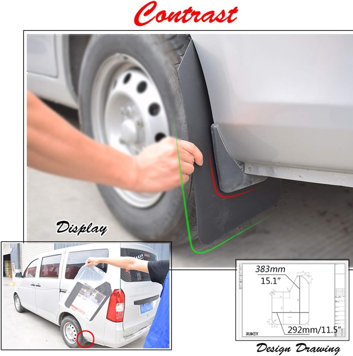 Universal Mud Flaps, Front and Rear Deluxe Molded Black Splash Guards, PP+TPO Plastic, 4-Pack Set with Screw Fixings