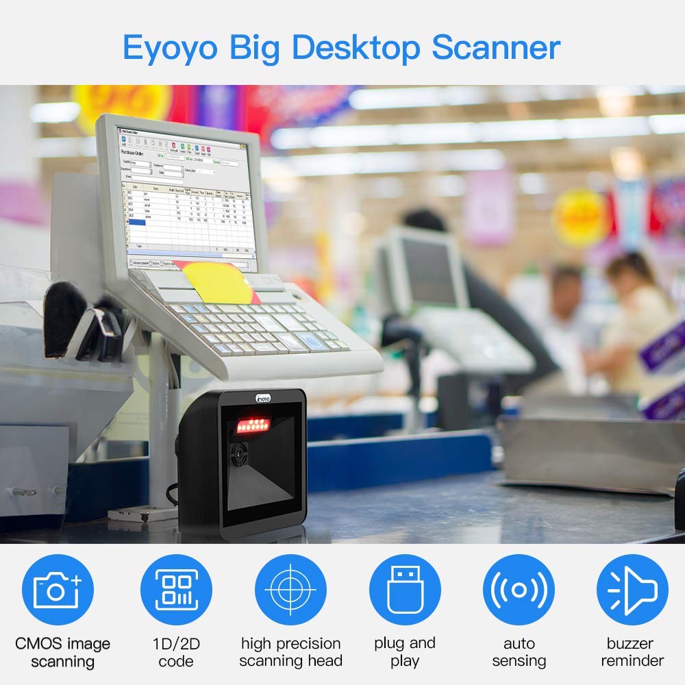 Omnidirectional Desktop Hands-Free Automatic 1D 2D QR Barcode Scanner