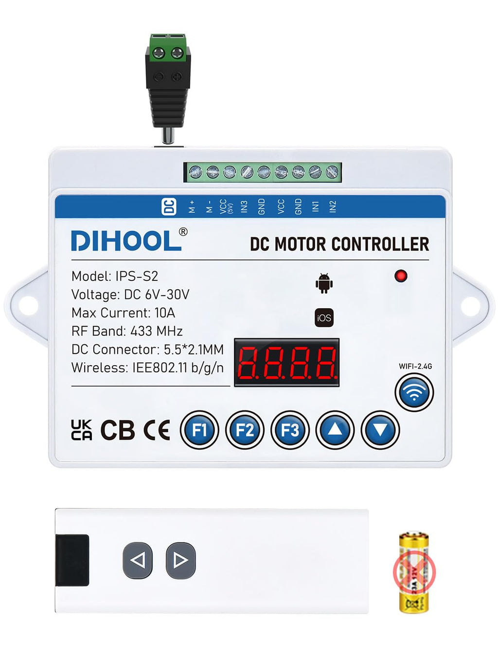 DIHOOL Electric Linear Actuator Controller with Current Limit, WiFi and Timer, Smart eWeLink Control, Remote Wireless 12V 24V DC Motor Controller, Rebound When Obstacles Protection, Load Safety