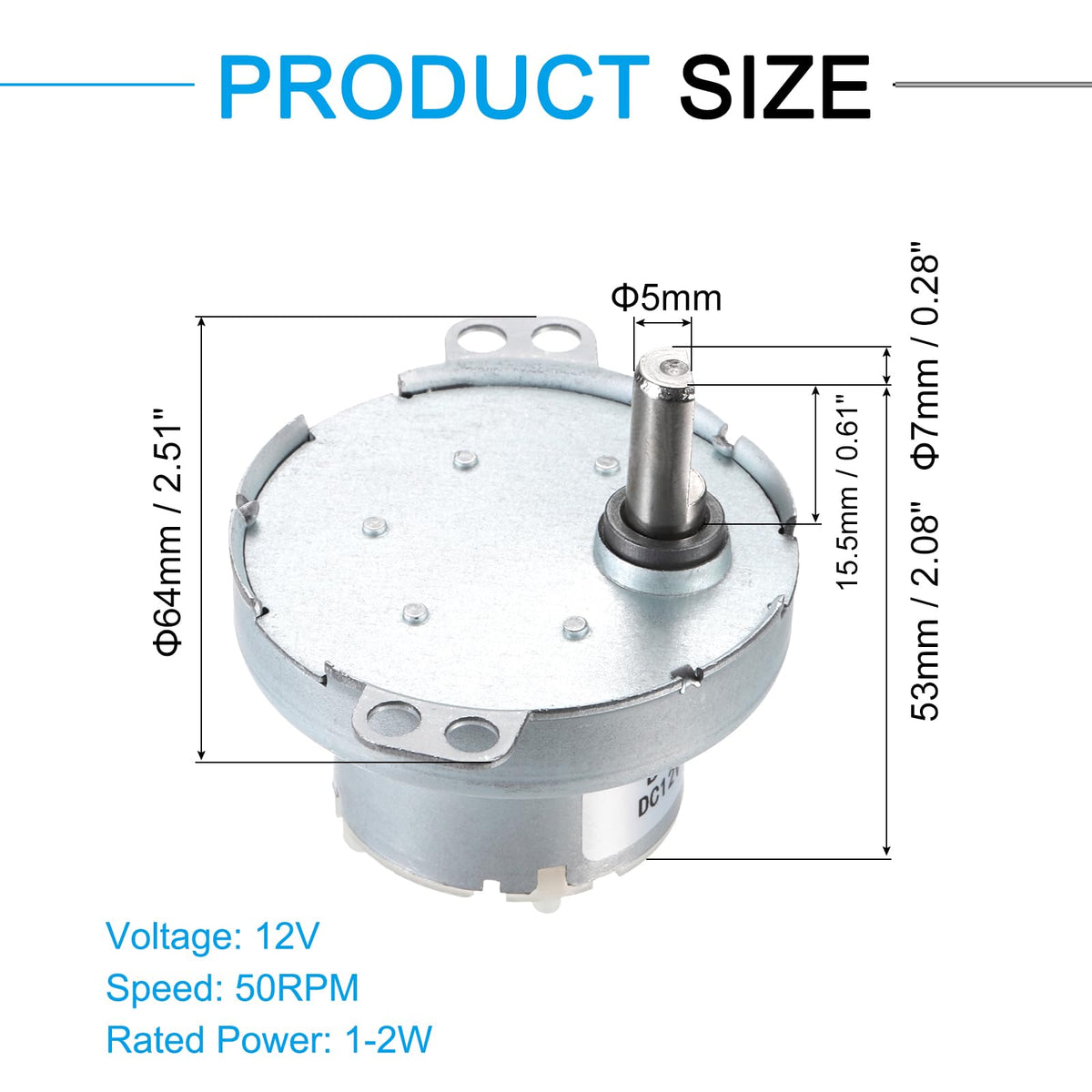 MECCANIXITY Slow Speed Motor JS-50T D-Shaft Gear Electric Motor, 12V DC 50RPM Motor CW/CCW D Shaft DC Motor Large Torque for 3D Printer Filament Rotating Display Stand