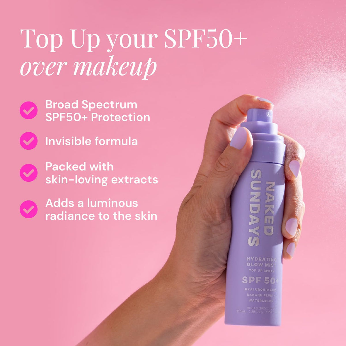 Hydrating Glow Sunscreen Mist SPF 50 Facial Spray, 75ml