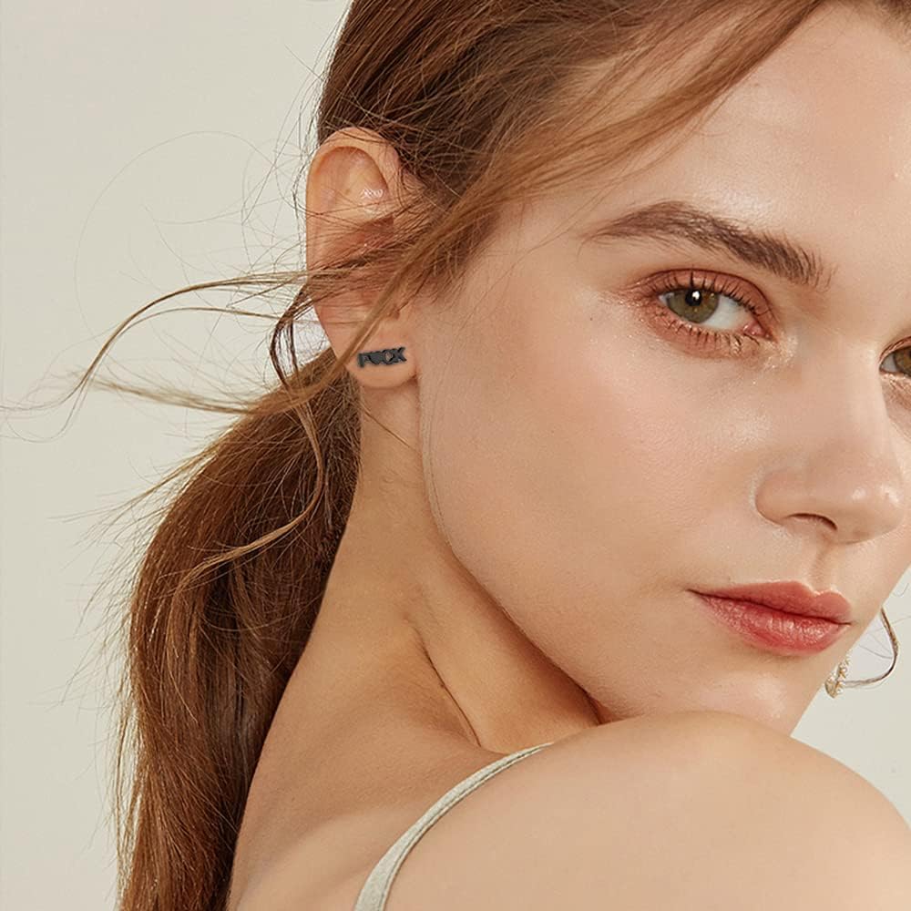 Funny Letters Stud Earrings Punk Love Heart Shaped Statement Small Cartilage Tragus Piercing for Women Men Fashion