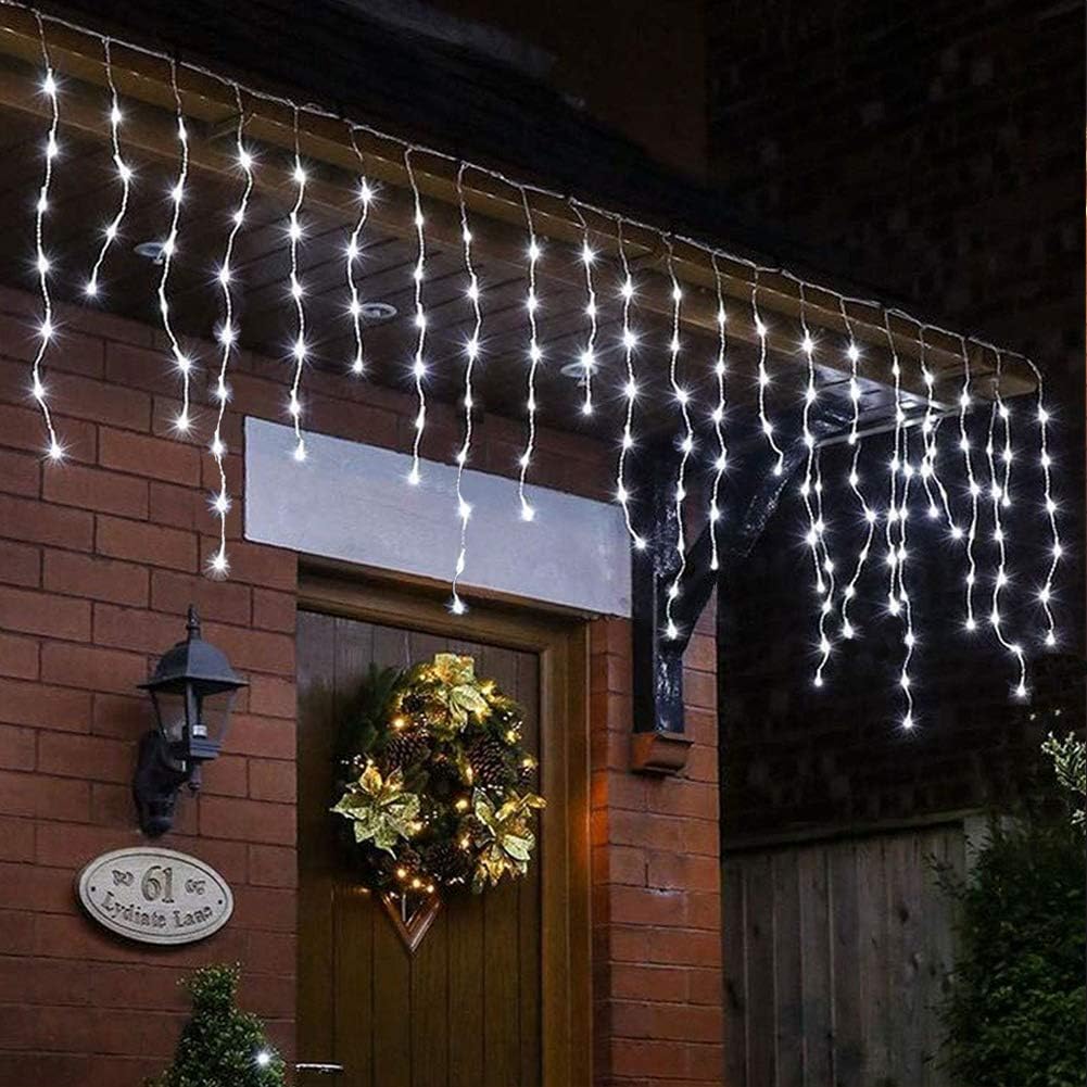 300 LED Christmas Icicle Lights,33FT White String Lights | 50 Drops Connectable,8 Modes with Memory,Plug In Hanging