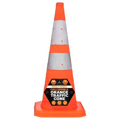Collapsible Orange Traffic Cones 28 Inch – Reflective Safety Cone for Parking, Roadside Emergency, Construction, Work