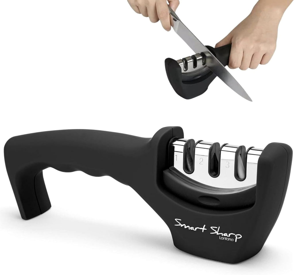 Knife Sharpener 'Smart Sharp' - Professional 3 Stage Manual Sharpener for Sharpening Kitchen Knives - Ceramic Stone