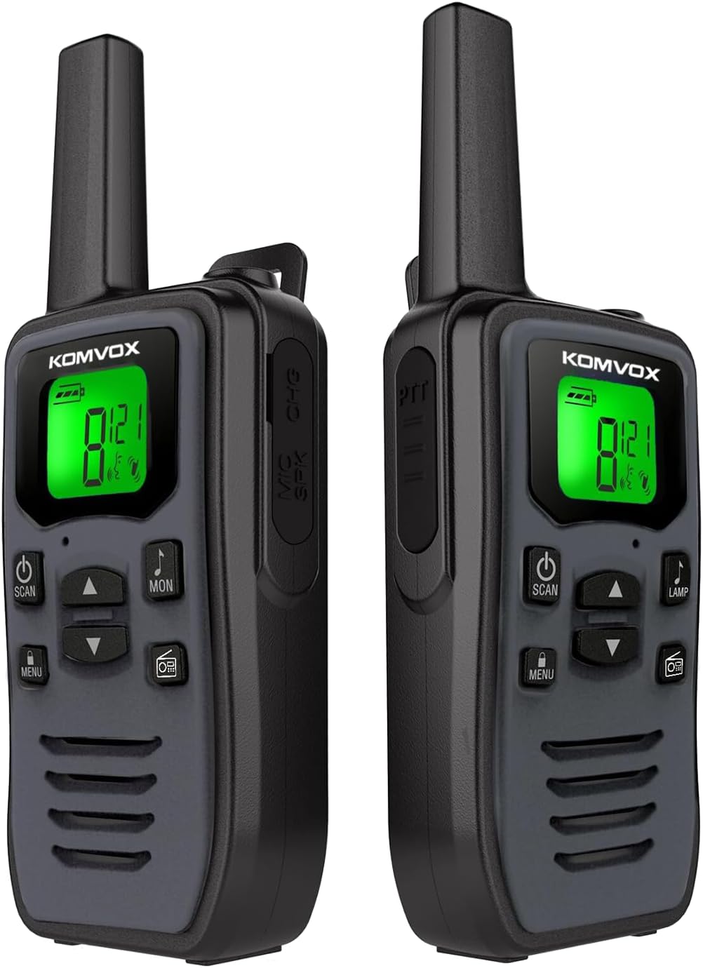 Gray Rechargeable Walkie Talkies for Adults, Long Range 36 Channels FRS GMRS Two Way Radios with NOAA Weather Alert