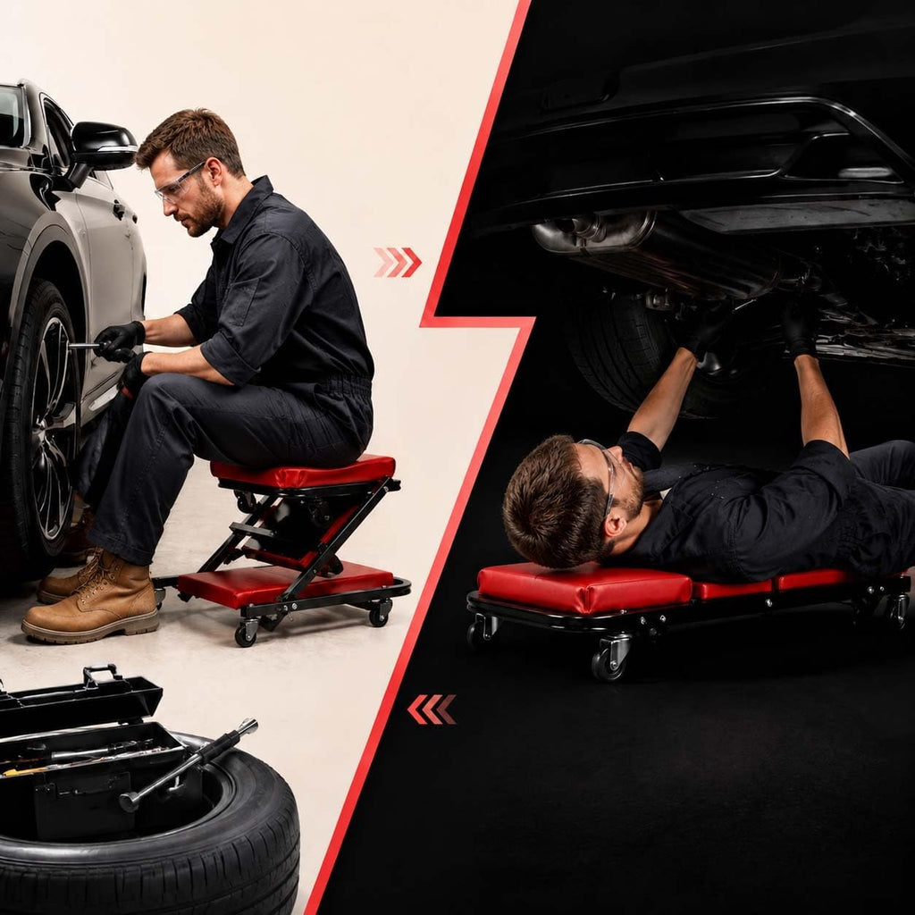 2-in-1 Foldable Mechanic Creeper with PU Cushion and 6 Wheels