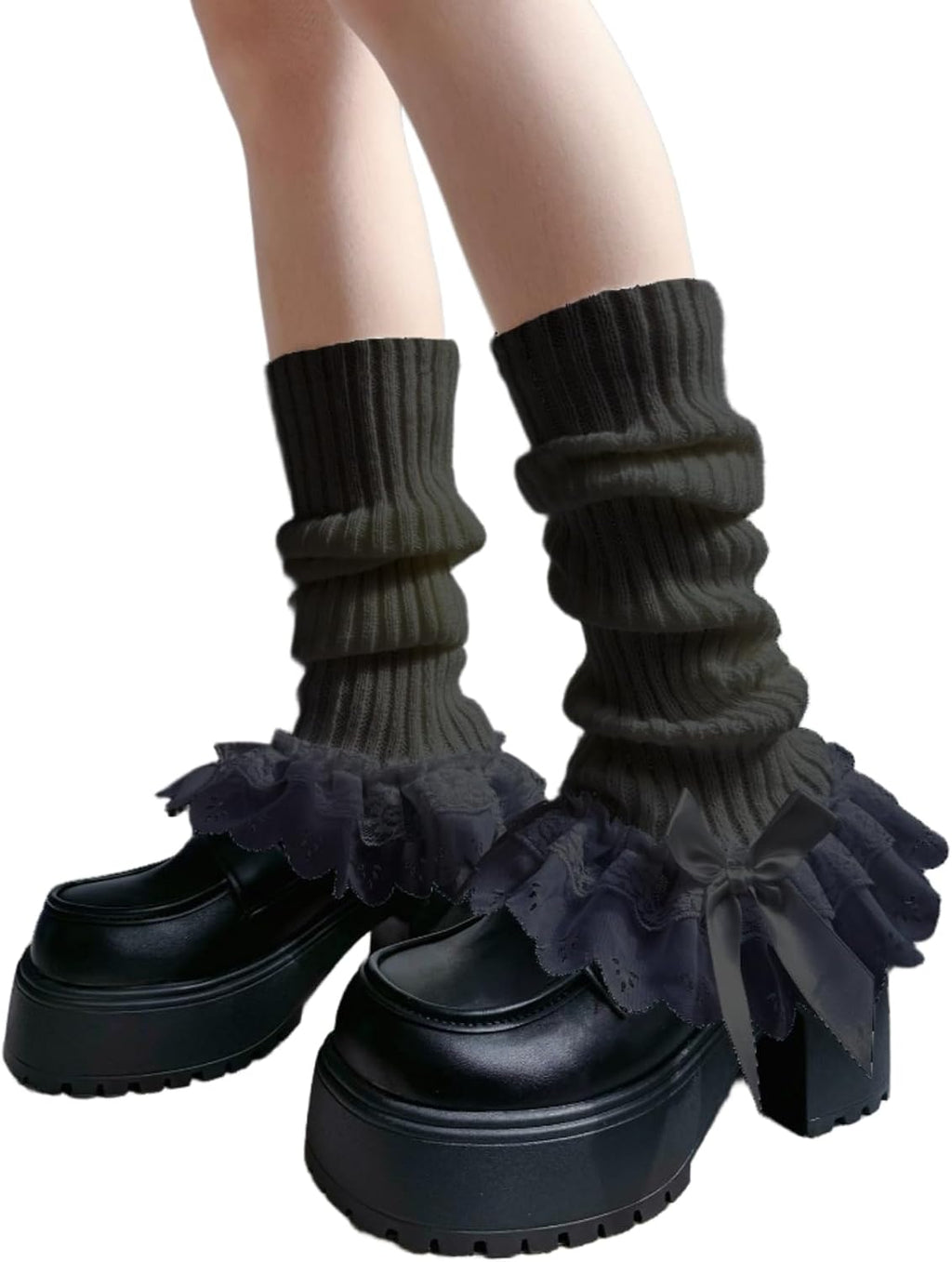 Leg Warmers for Women Y2K Bow Lace Cute Leg Sleeve Socks Ribbed Knit Knee High Ankle Warmers Lolita Accessory