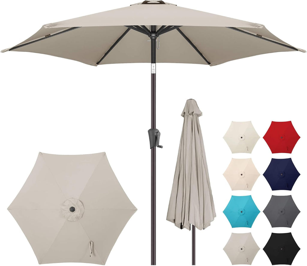 10FT Patio Umbrella Outdoor - Table Umbrella with 6 Sturdy Ribs, Market Umbrella with Push Button Tilt, UV Protection