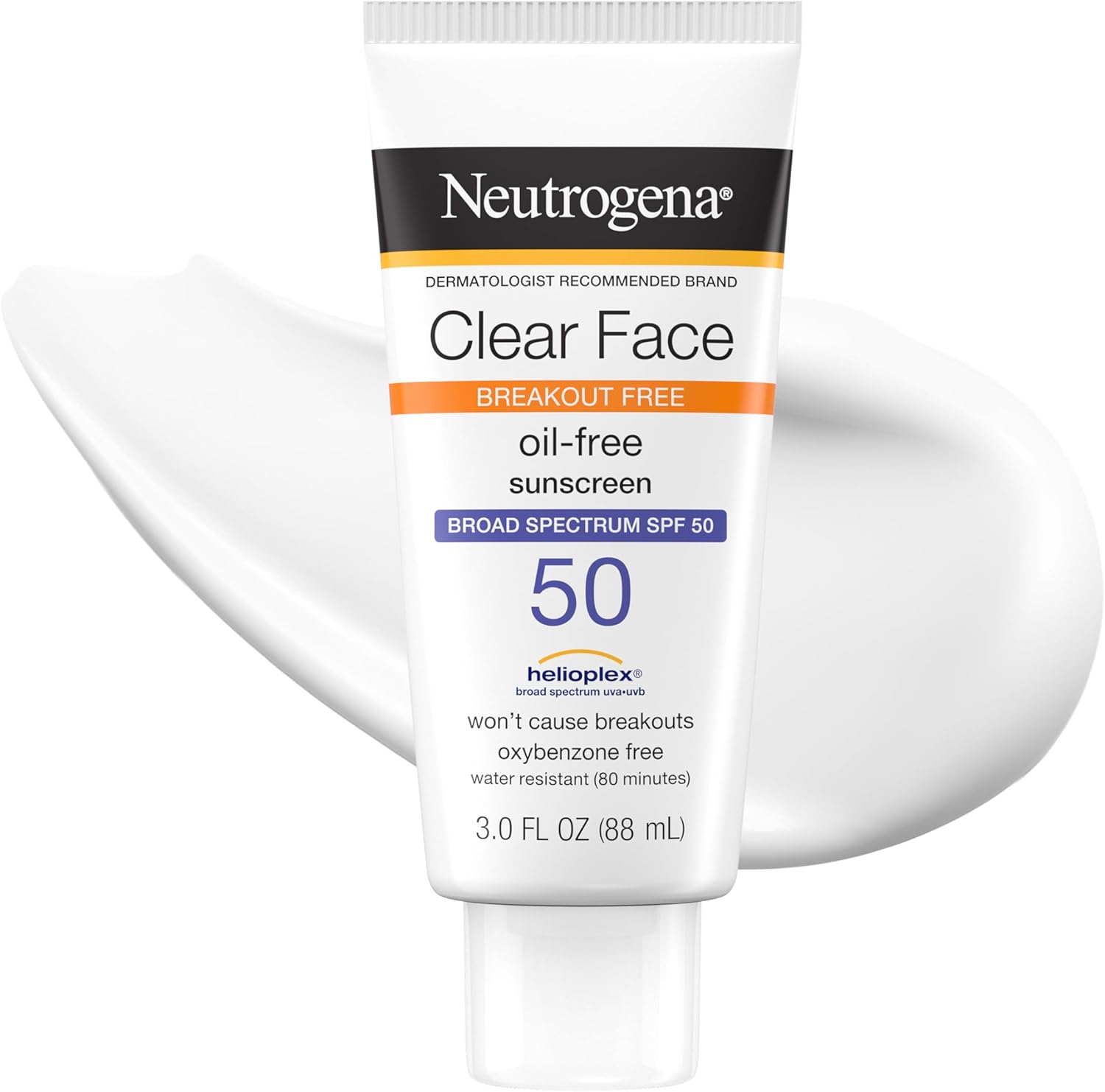 Neutrogena Clear Face Sunscreen Lotion SPF 50, 3 fl. oz | For Acne-Prone Skin, Broad Spectrum UVA/UVB Protection