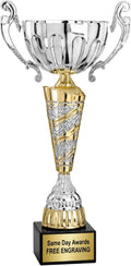 Sparkling Silver & Gold Trophy Cup | Free Engraving, Metal Cup, Marble Base, European Inspired Design