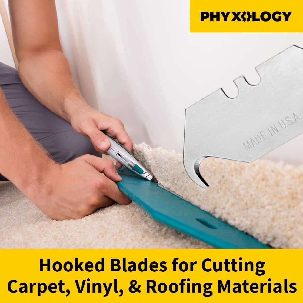 Heavy Duty Hook Blade Utility Knife with 5 Spare Refills. Sharp, Retractable Hooked Box Cutter Tool for Shingles