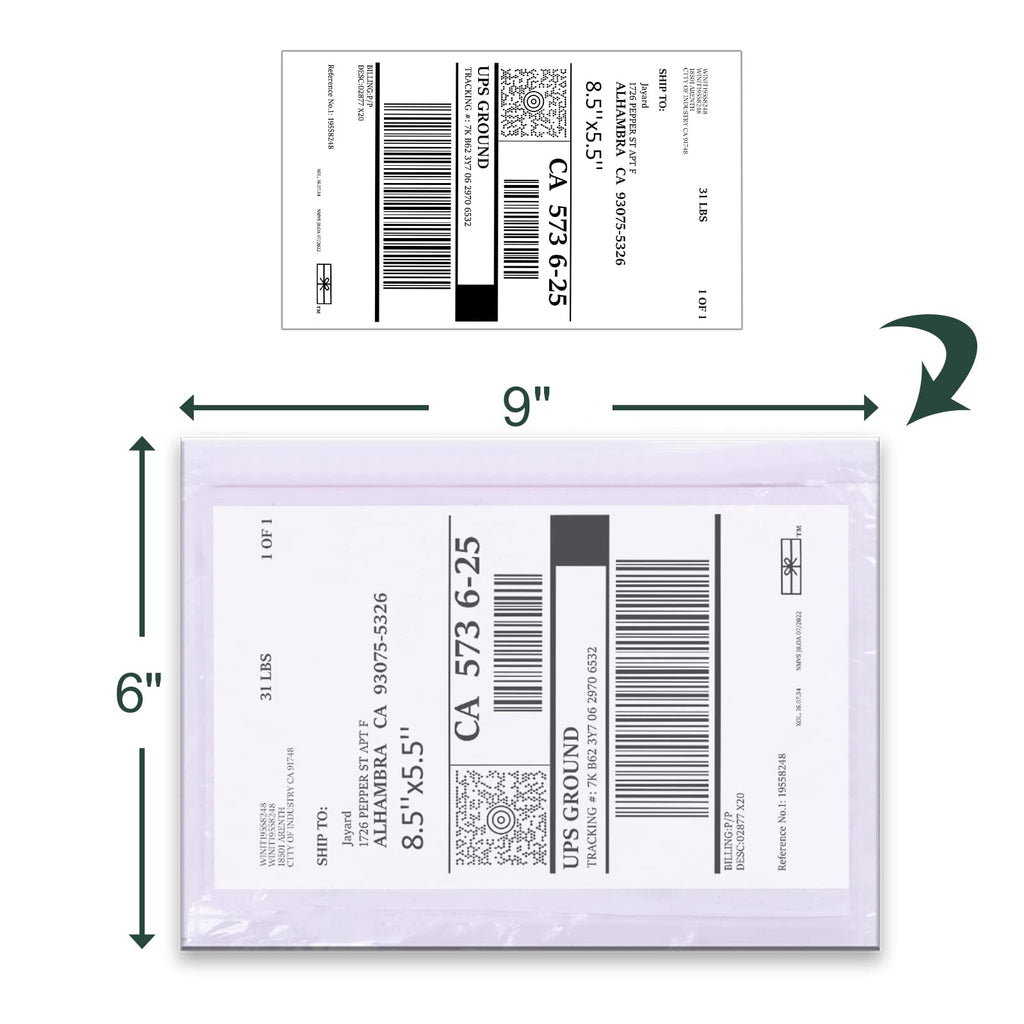 Packing List Pouches, Shipping Label Envelopes Clear Adhesive Top Loading Packing List (6" x 9" - 100 Pcs)