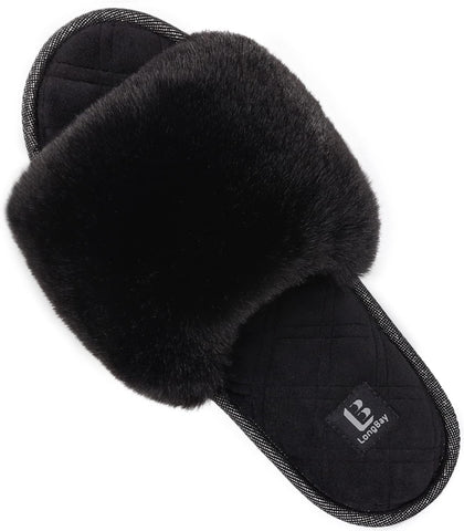Women's Fuzzy Slippers Comfy Cloud Memory Foam House Shoes Home Open Toe Slides Indoor Outdoor