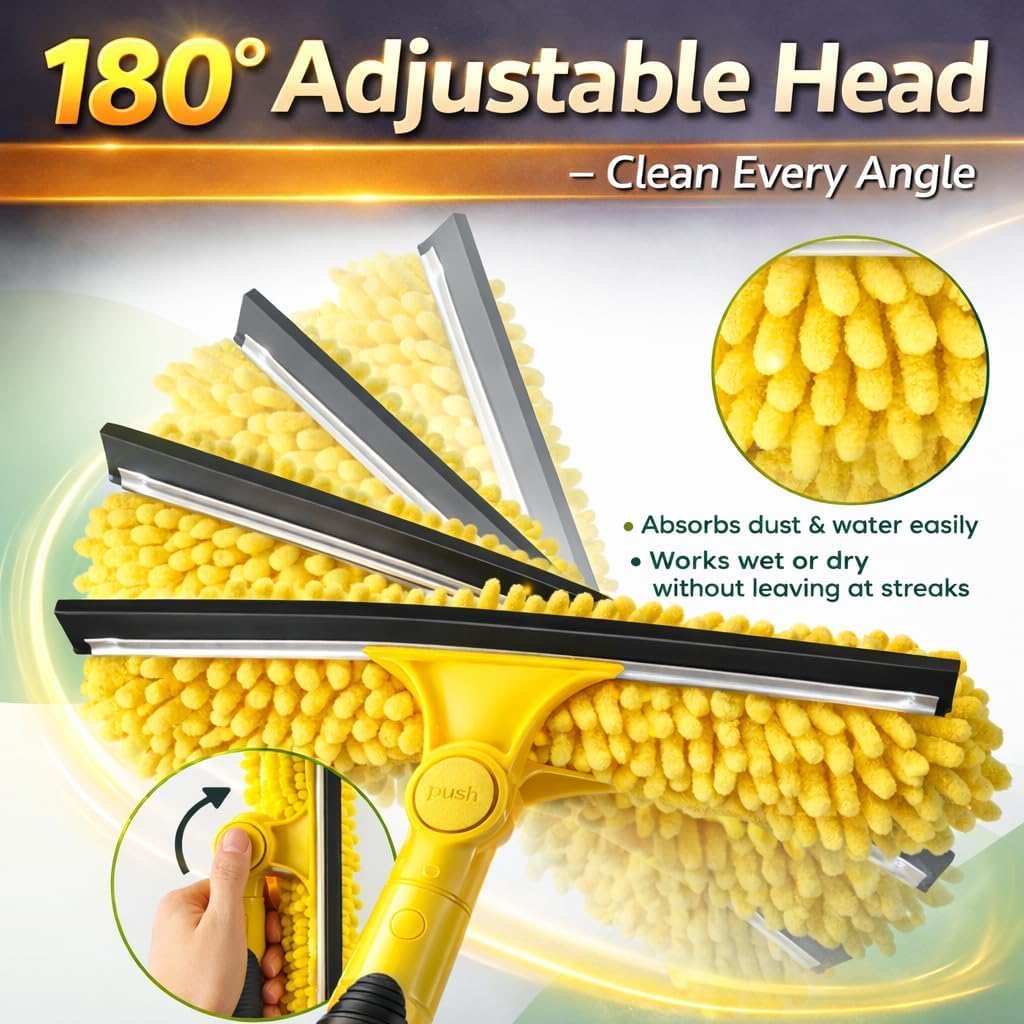 20 Feet High Reach Squeegee Window Cleaner Kit with 5-12Ft Extension Pole
